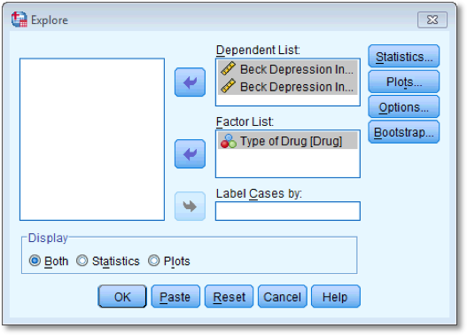 Dialog box for the explore command