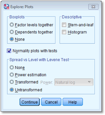 Dialog box for plots for the explore command