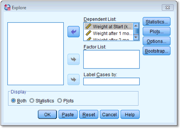 Dialog box for the explore command