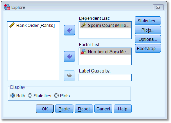 Dialog box for the explore command